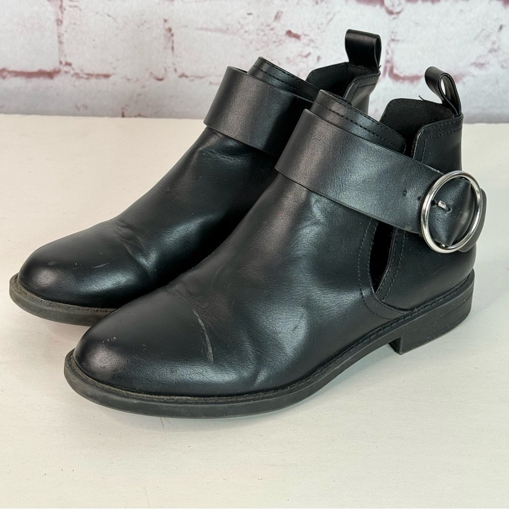 H&M Divided Faux Leather Black Cut-out Low Heel Moto Ankle Boot Size 5.5 - Picture 8 of 16